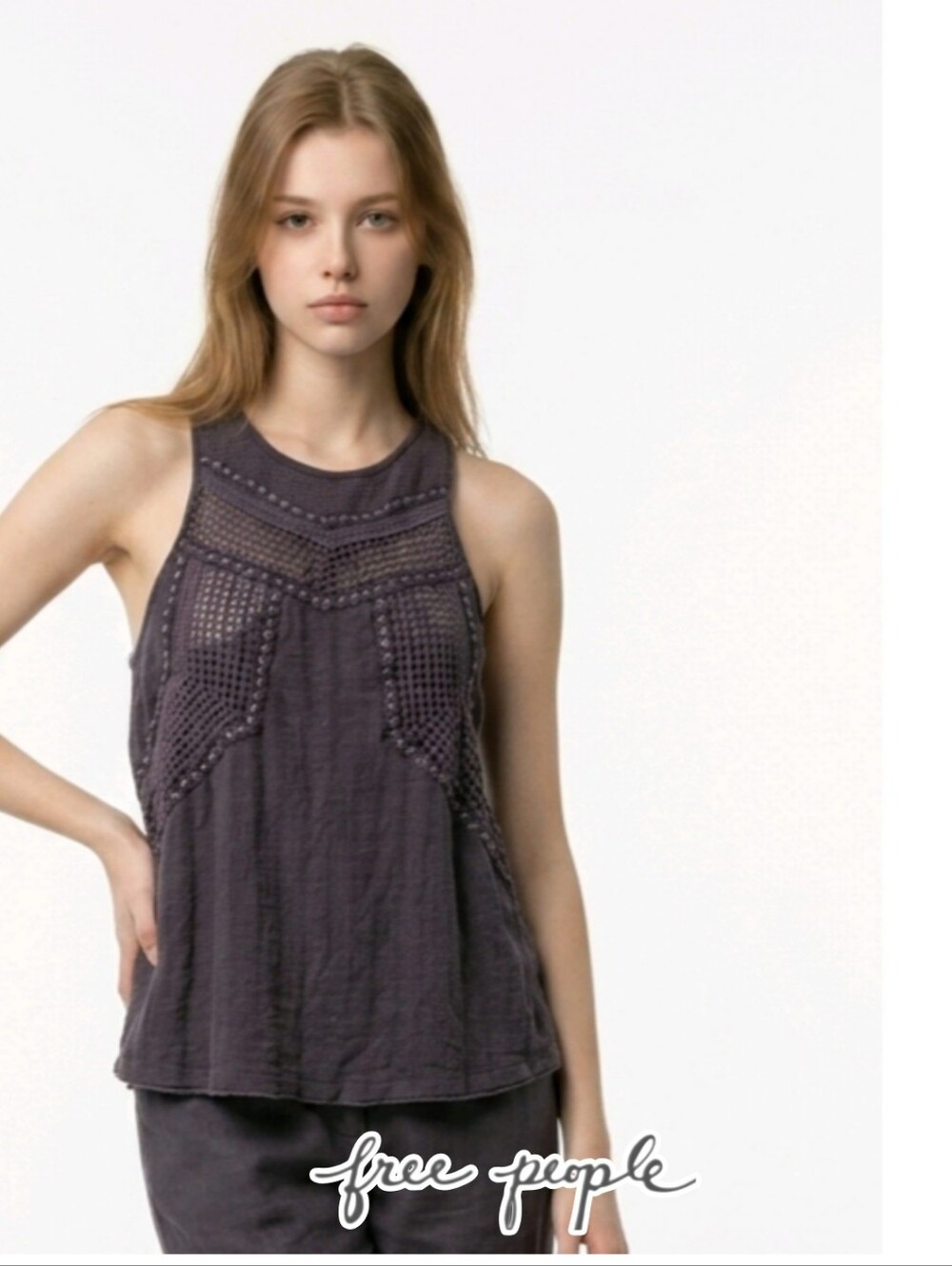 FREE PEOPLE Cut Out Beaded Tank Top Sm. - Picture 1 of 9